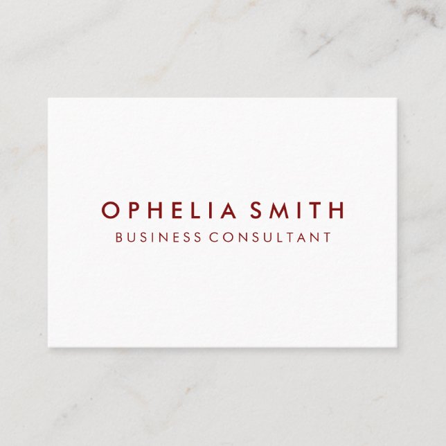 Minimalist Deep Red Text Business Card (Front)
