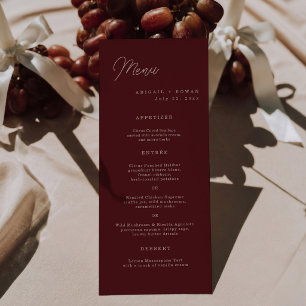 Minimalist Deep Wine Long Wedding Menu Card