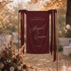 Minimalist Deep Wine Vertical Wedding Welcome Banner