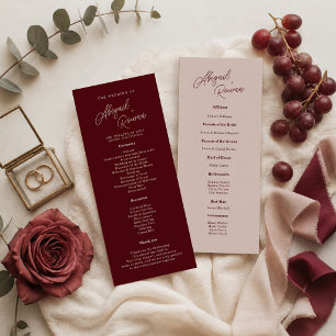 Minimalist Deep Wine Wedding Program Card