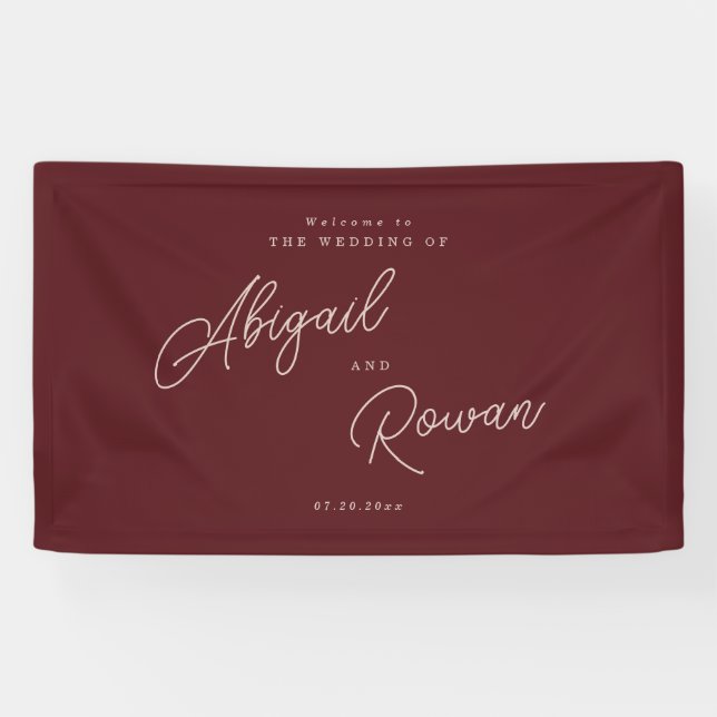 Minimalist Deep Wine Wedding Welcome Banner (Horizontal)