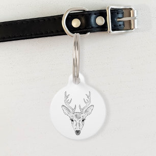 Minimalist Deer Head Line Art Sketch With Text Pet Tag