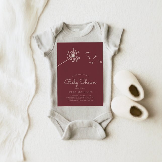 Minimalist Dendelion Maroon Baby Shower Invitation (Creator Uploaded)