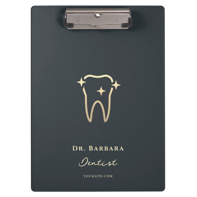 MINIMALIST DENTAL DENTIST ORTHODONTICS GOLD TOOTH CLIPBOARD (Front)
