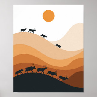 Minimalist Desert Antelope Silhouette Landscape Poster