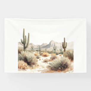 Minimalist Desert Saguaro Cactus Watercolor Art Banner
