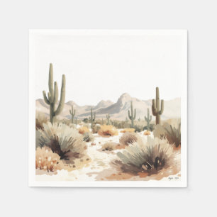 Minimalist Desert Saguaro Cactus Watercolor Art Napkin