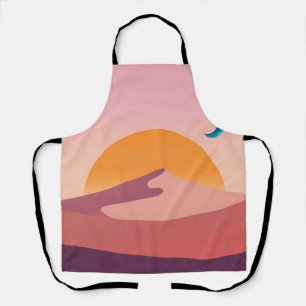 Minimalist Desert Sunset Moon Landscape Apron