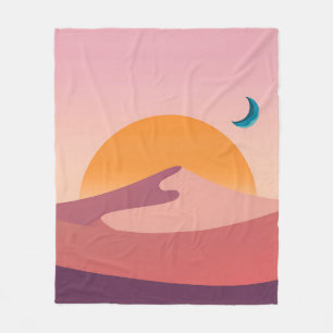 Minimalist Desert Sunset Moon Landscape Fleece Blanket