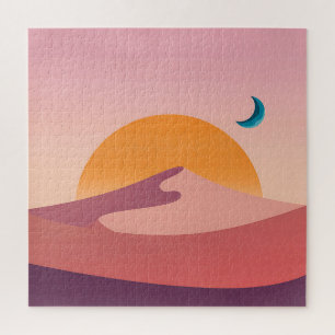 Minimalist Desert Sunset Moon Landscape Jigsaw Puzzle