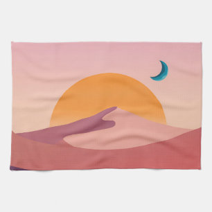 Minimalist Desert Sunset Moon Landscape Tea Towel