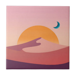 Minimalist Desert Sunset Moon Landscape Tile