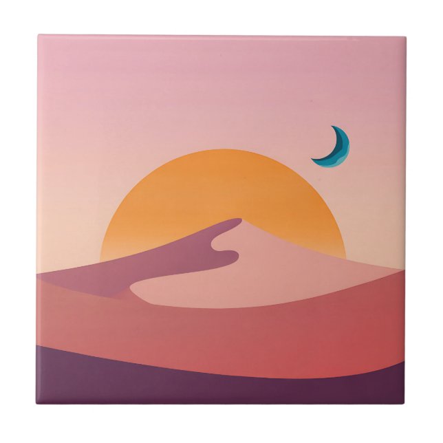 Minimalist Desert Sunset Moon Landscape Tile (Front)