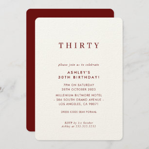 MINIMALIST design birthday chic modern wine maroon Invitation