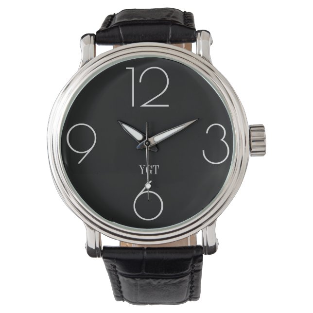 Minimalist Design -  Large Number Black Men's Watch (Front)