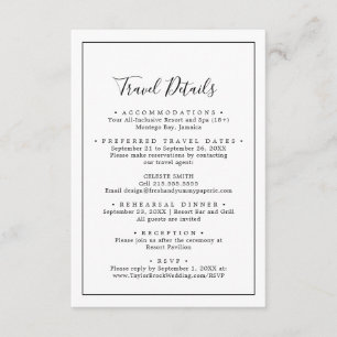 Minimalist Destination Wedding Travel Details Enclosure Card