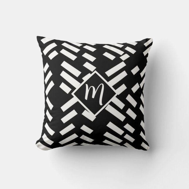 Minimalist Diagonal Striped Pattern, Monogram Cushion (Front)