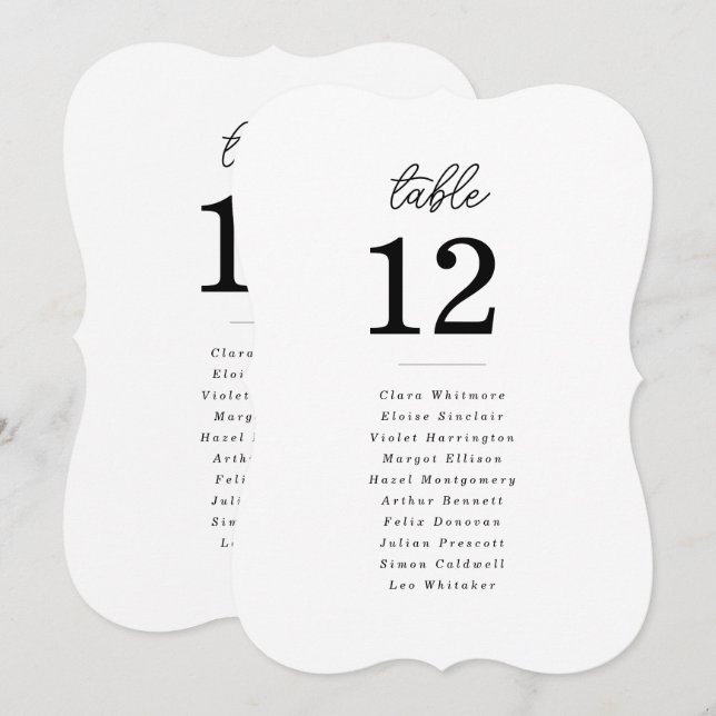 Minimalist Die Cut Script Wedding Table Number (Front/Back)