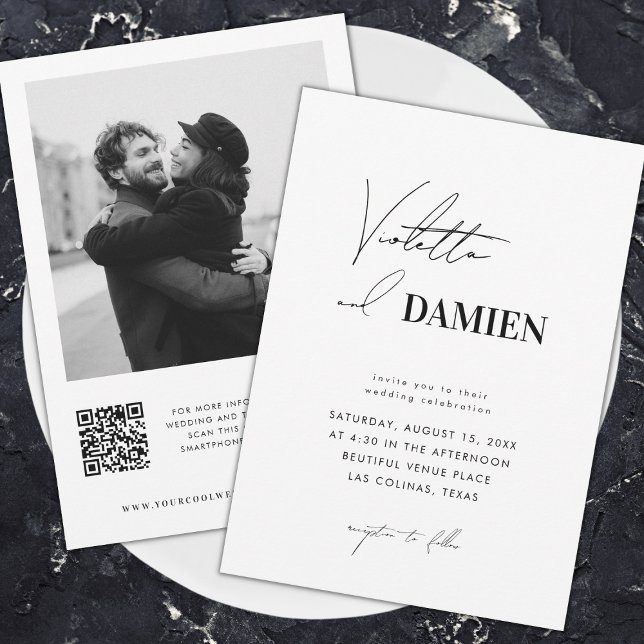 Minimalist Different Fonts Photo QR Code Wedding   Invitation (Creator Uploaded)