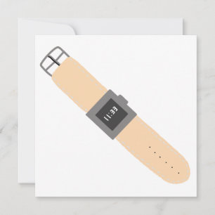Minimalist Digital Smartwatch Beige Leather Strap Invitation