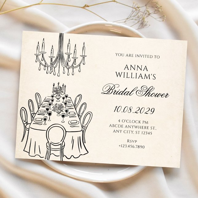 Minimalist dinner table bridal shower invitation (Creator Uploaded)