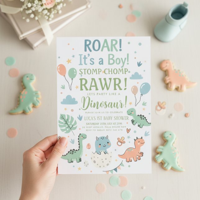 minimalist Dinosaur Baby Shower party boy Roar Invitation (Creator Uploaded)