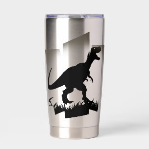 Minimalist dinosaur silhouette in grassy field insulated tumbler