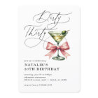 Minimalist Dirty Thirty Martini Pink Bow Birthday