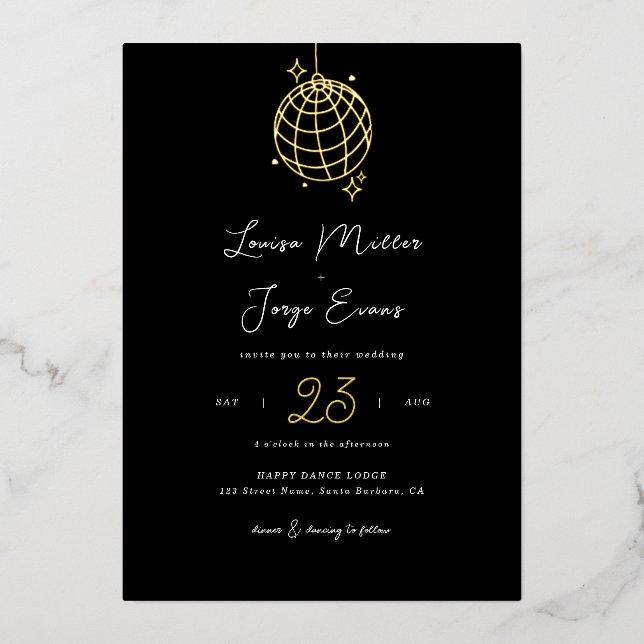 Minimalist Disco Ball Printed or Digital Wedding (Front)