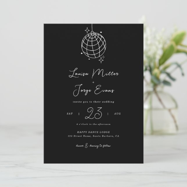 Minimalist Disco Ball Printed or Digital Wedding Invitation (Standing Front)