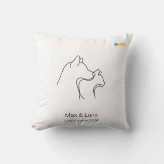 Minimalist Dog and Cat Line Art Custom Name Pillow