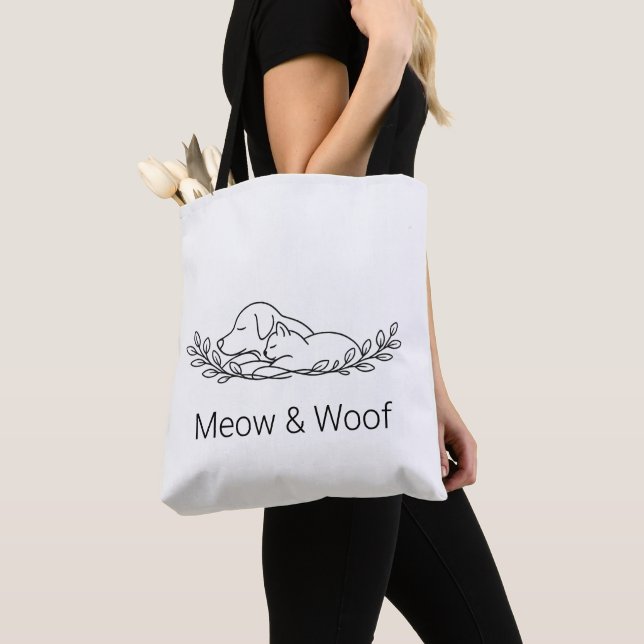 Minimalist Dog & Cat Line Art Tote Bag (Close Up)