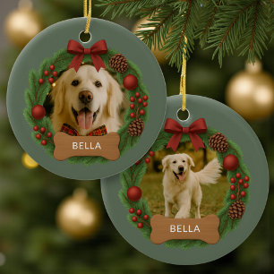 Minimalist Dog Holiday Christmas Photo Ceramic Tree Decoration
