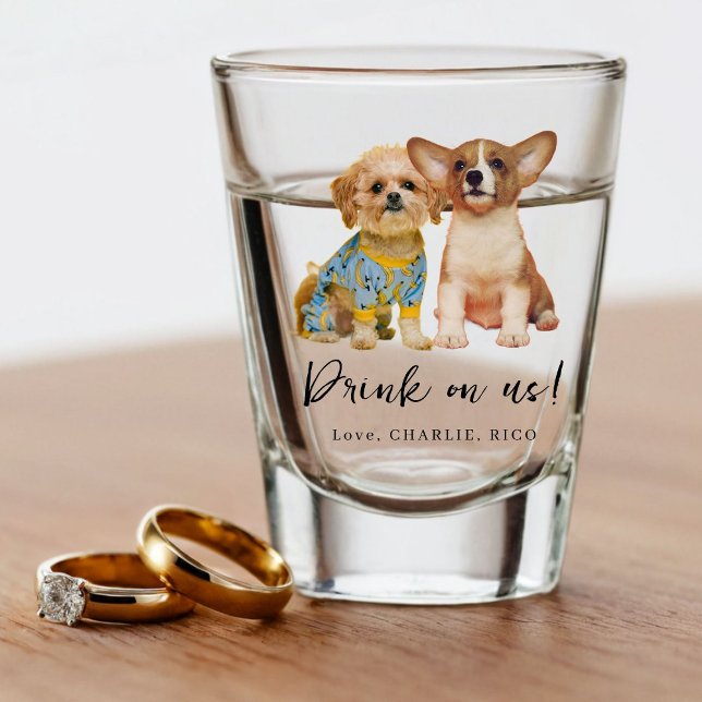Minimalist Dog Pet Photo Wedding  Shot Glass (Creator Uploaded)