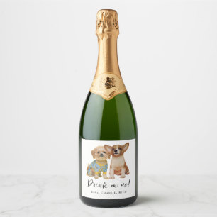 Minimalist Dog Pet Photo Wedding  Sparkling Wine Label