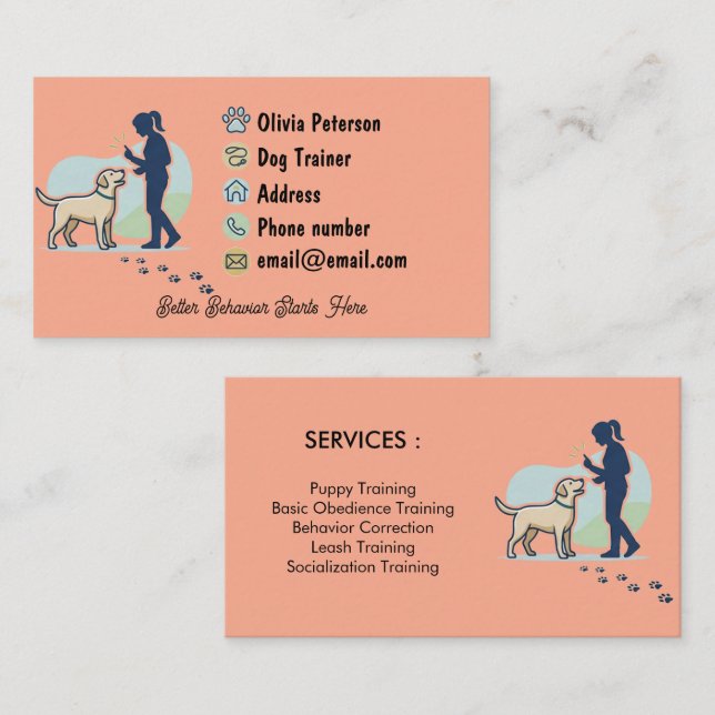 Minimalist Dog Trainer Custom Business Card  (Front/Back)