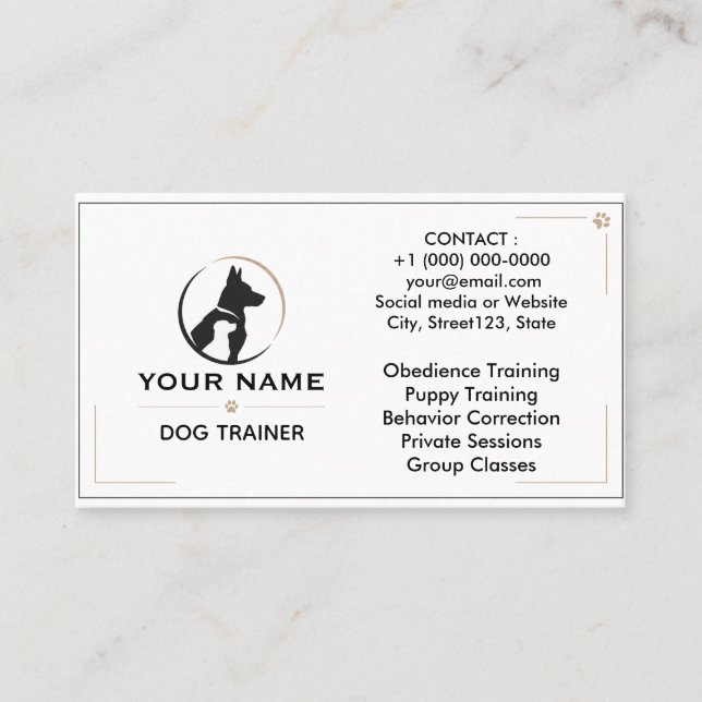 Minimalist Dog Trainer Custom Business Card  (Front)