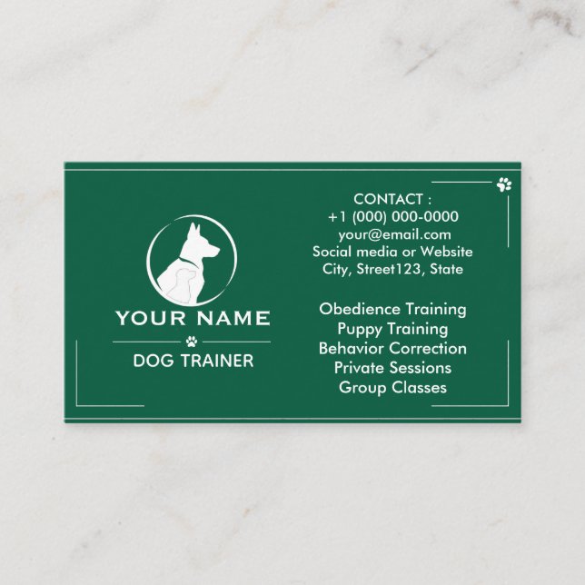 Minimalist Dog Trainer Custom Business Card  (Front)