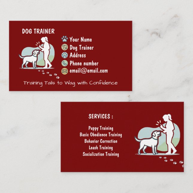 Minimalist Dog Trainer Customisable Business Card (Front/Back)