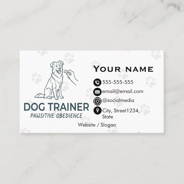Minimalist Dog Trainer Customisable Business Card  (Front)