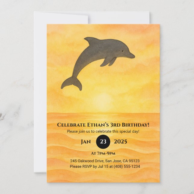 Minimalist Dolphin Sand Birthday  Invitation (Front)