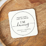 Minimalist Don't Take My Drink I'm Dancing Round Paper Coaster<br><div class="desc">This minimalist "please don't take my drink I'm dancing" coaster is perfect for a simple wedding reception. The modern romantic design features classic black and white typography paired with a rustic yet elegant calligraphy with vintage hand lettered style. Customisable in any colour. Keep the design simple and elegant, as is,...</div>