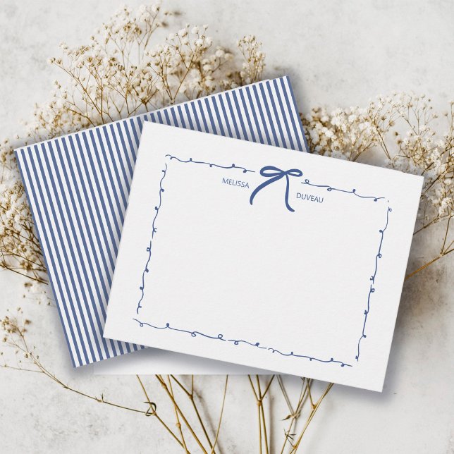 Minimalist Doodle Bow Coquette Blue Personalised  Card (Creator Uploaded)