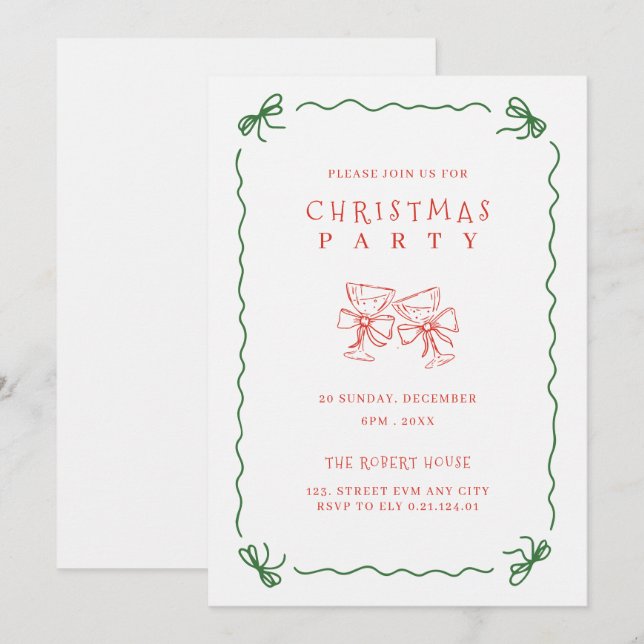 minimalist doodle christmas party invitation (Front/Back)