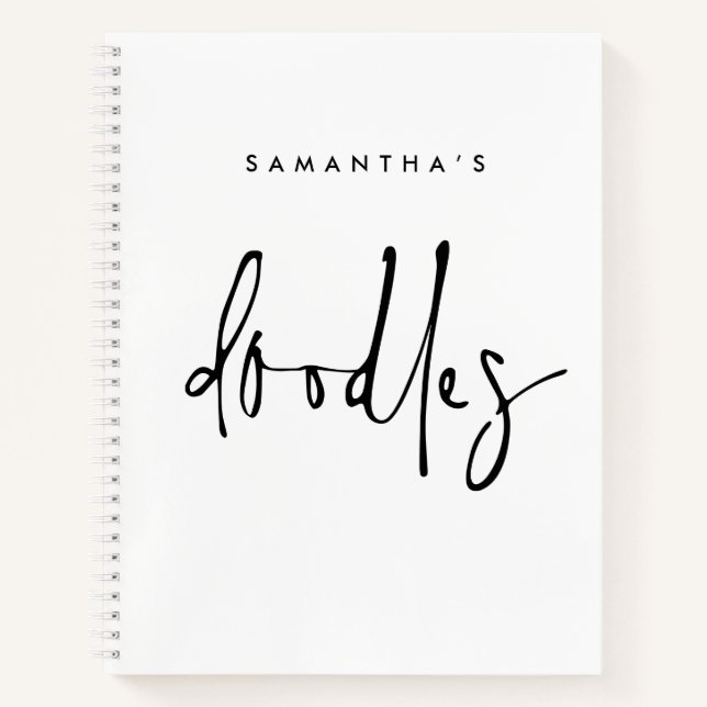 Minimalist Doodles Name Black White Sketch Book (Front)