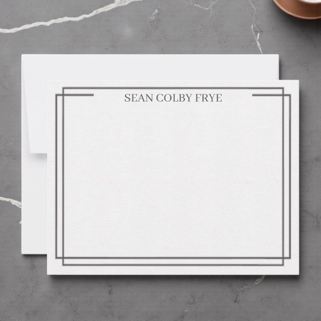 Minimalist Double Border Note Card Grey Stationery (Creator Uploaded)