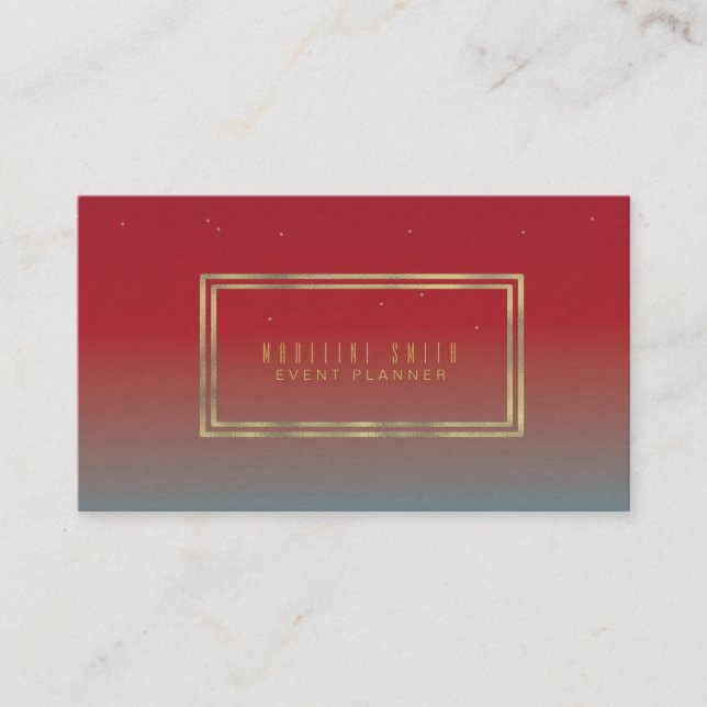 Minimalist Double Rim Gold Foil Frame Gradient Red Business Card (Front)