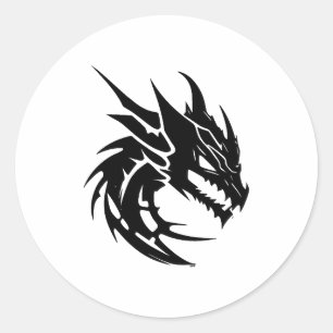 Minimalist Dragons: Black & White Art Classic Round Sticker