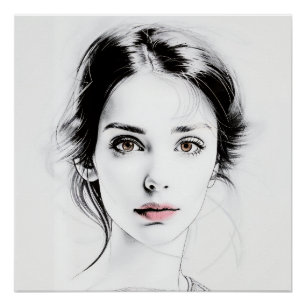 Minimalist drawing of a girl's face poster