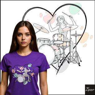 Minimalist Drummer Sketch Pastel Heart Outline T-Shirt